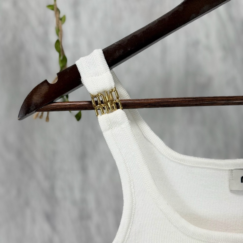 Miu Miu White Tank with Pink Logo Stripe Panel - Picture 3 of 5